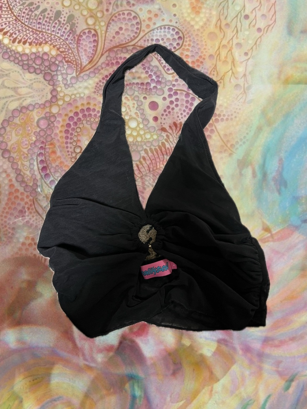 Edikted Sheer Black Halter Knot Front Crop Top